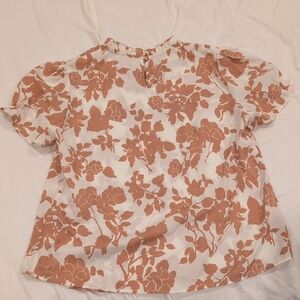 Women's Floral Blouse - Cream and Brown